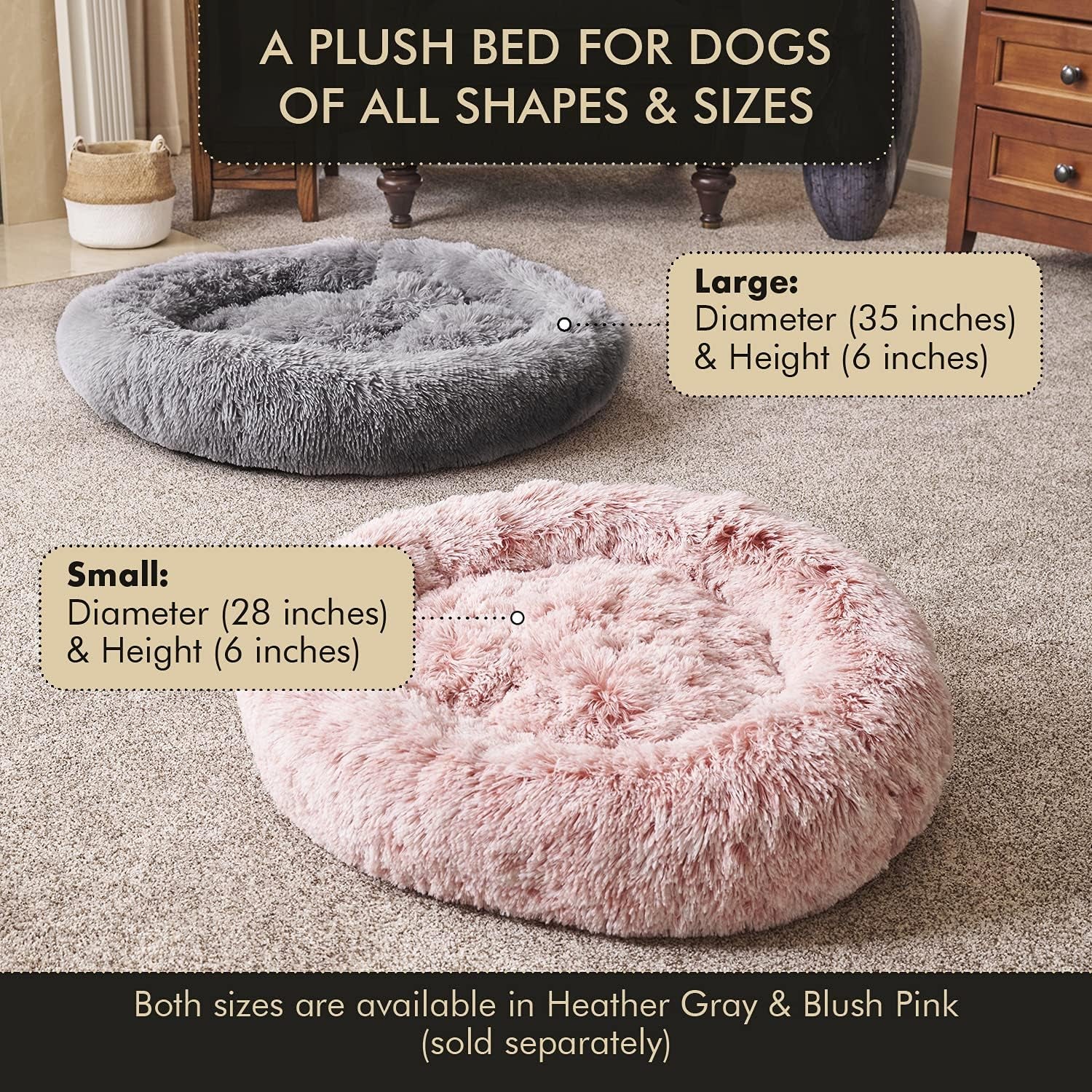 WOLF in WINTER Calming Pet Bed for Dogs and Cats - Plush Self Warming round anti Anxiety Dog Bed Donut (Grey, Medium)