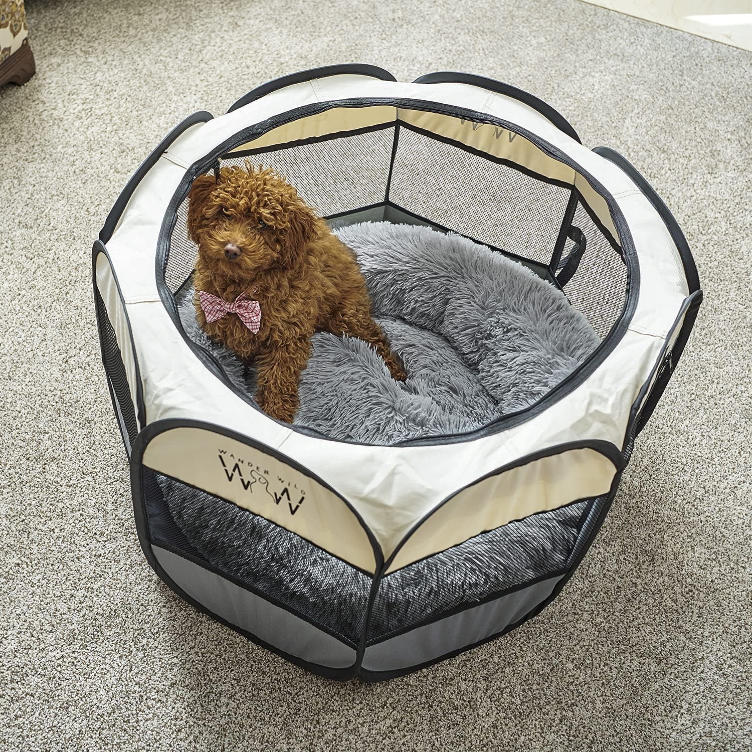 WOLF in WINTER Calming Pet Bed for Dogs and Cats - Plush Self Warming round anti Anxiety Dog Bed Donut (Grey, Medium)