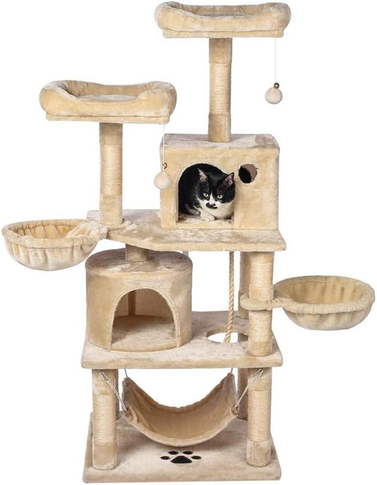 Cat Tree Tower, Cat Scratching Posts Tree Bed for Kittens, Cat Activity Tree with Plush Platform Bed (CT-E)