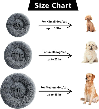 Anti-Anxiety Donut Cat & Dog Bed - Round, Cozy, Soft, Plush, Washable, 20X20Inch Dark Grey